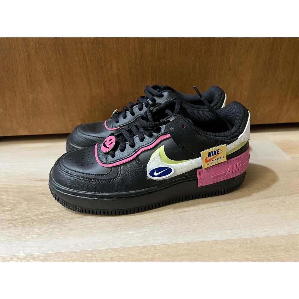 EUC Nike Air Force 1 Shadow Women Size 6.5 Black Pink Patches Casual CU4743-001